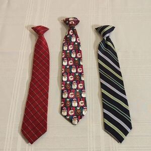 Clip-on Ties (3) Boys 15 Inch Christmas Blue Repp Stripe Red Check
